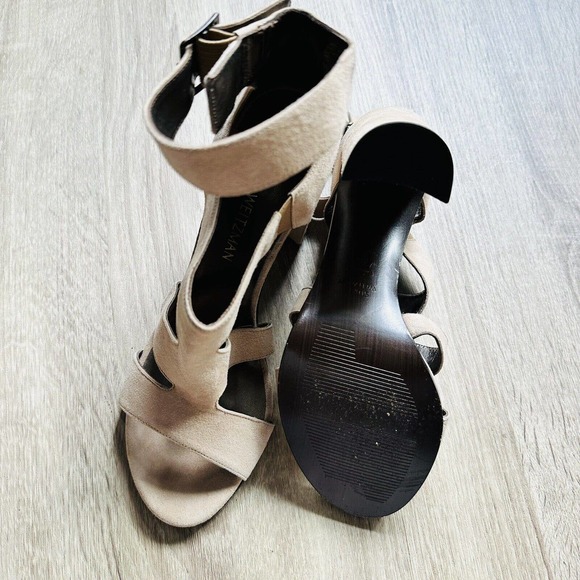 Stuart Weitzman Tan Suede Open Toe Block Heel - Picture 4 of 4